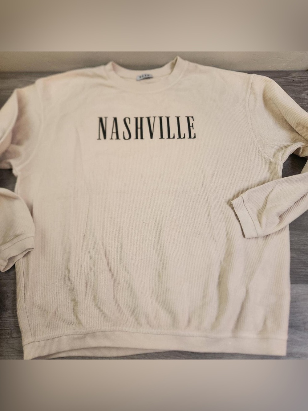 NASH Nashville Cream Waffle Knit Graphic Sweatshirt Oversized Cozy Pullover